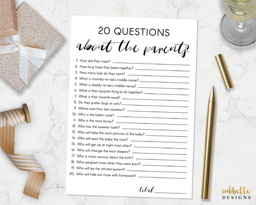20 Questions Baby Shower Game