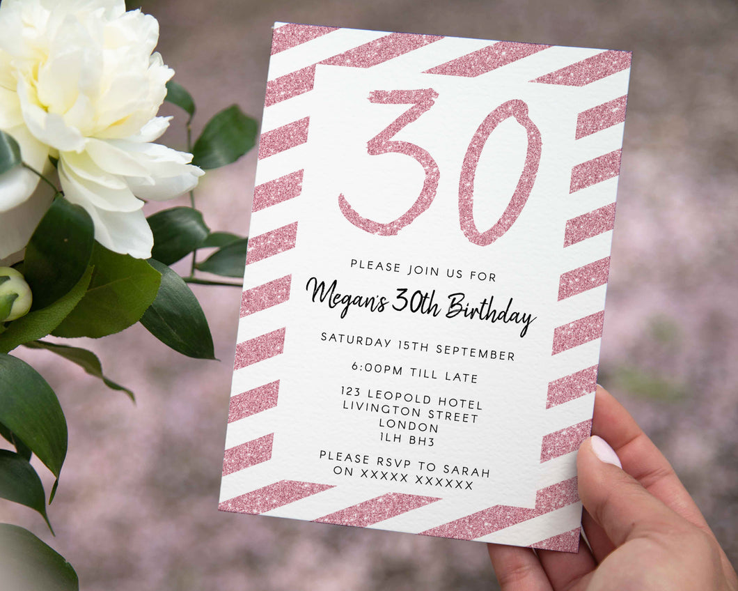 Pink Glitter Birthday Invitations