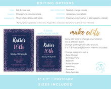 Sparkle Navy and Pink Birthday Invitations