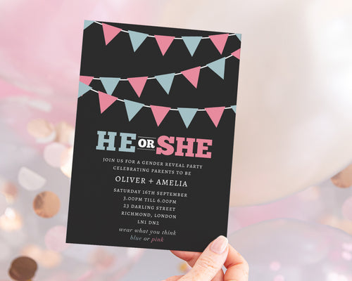 He or She Gender Reveal Invitations