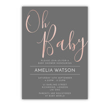 Oh Baby Grey & Rose Gold Baby Shower Invitations