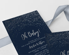 Navy and Silver Speckle Baby Shower Invitations