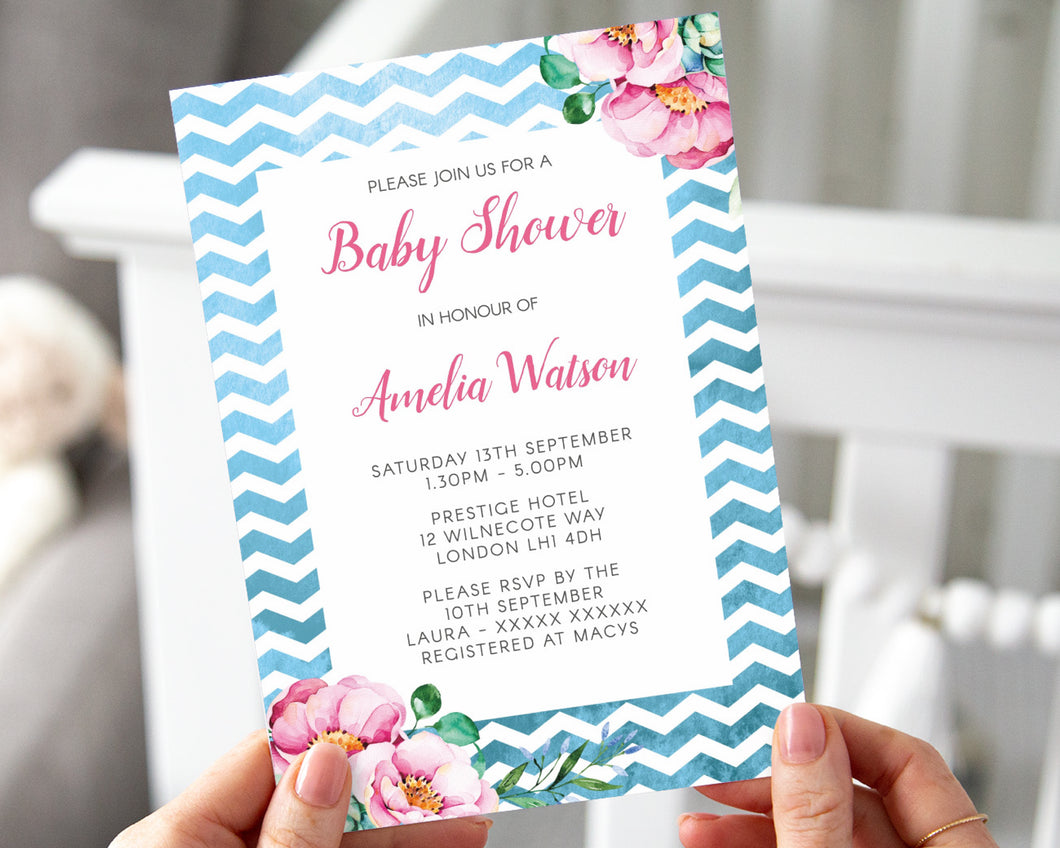 Teal Waves Baby Shower Invitations