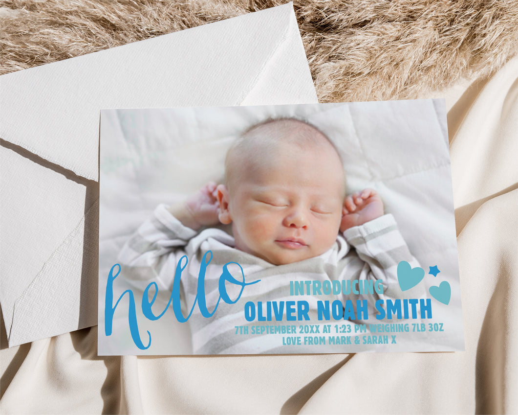Hello! Blue Birth Announcement
