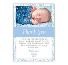 Blue Lace Christening Thank You Card