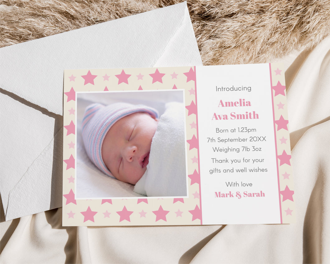Wish Upon A Star Pink Birth Announcement