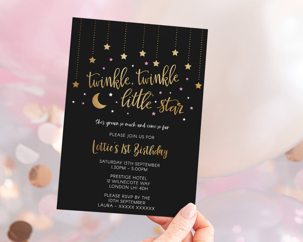 Twinkle Little Star 1st Birthday Invitations