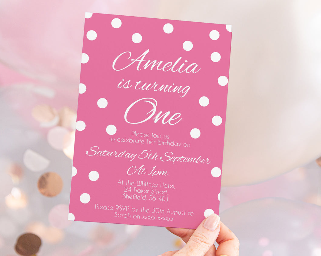 Pink Polka Dots Birthday Invitations