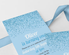 Blue Glitter Birthday Invitations