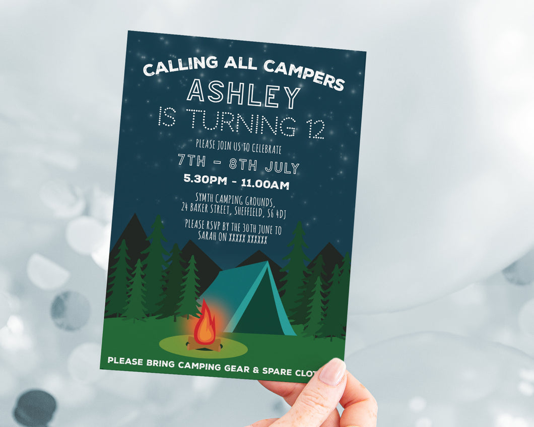 Camping Birthday Invitations