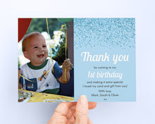 Blue Glitter Birthday Thank You Card