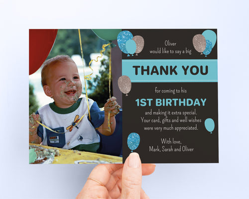 Blue Balloon Birthday Thank You Card