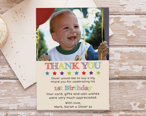 Red Stars Birthday Thank You Card