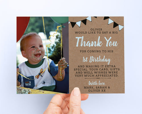 Blue Bunting Birthday Thank You Card