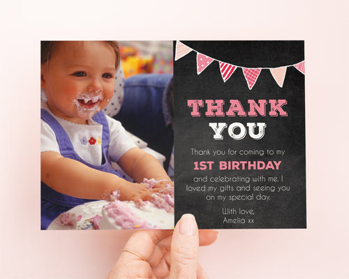 Pink Balloon Birthday Thank You Card