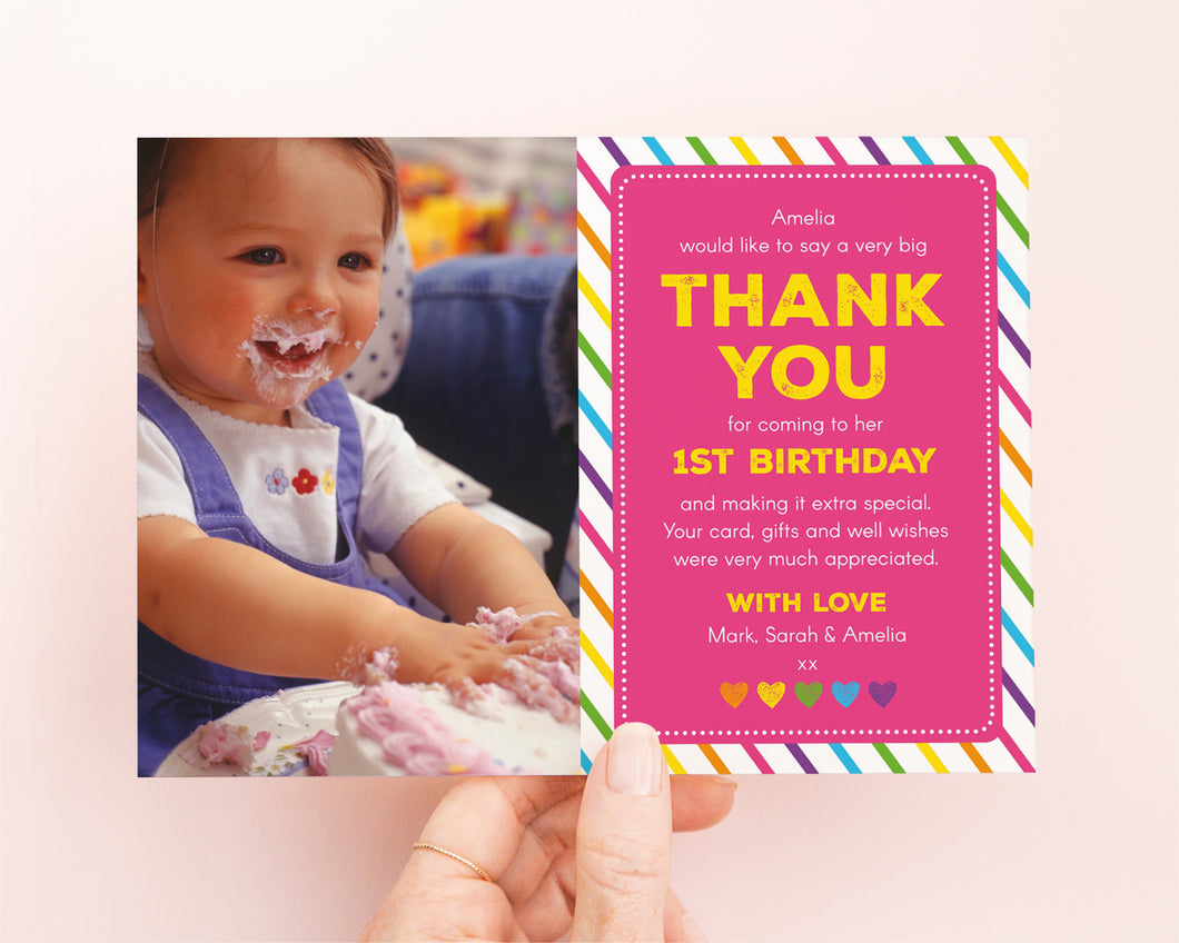 Rainbow Pink Birthday Thank You Card