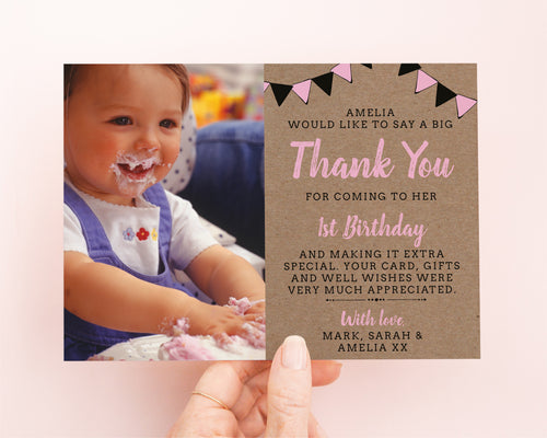Pink Bunting Birthday Thank You Card