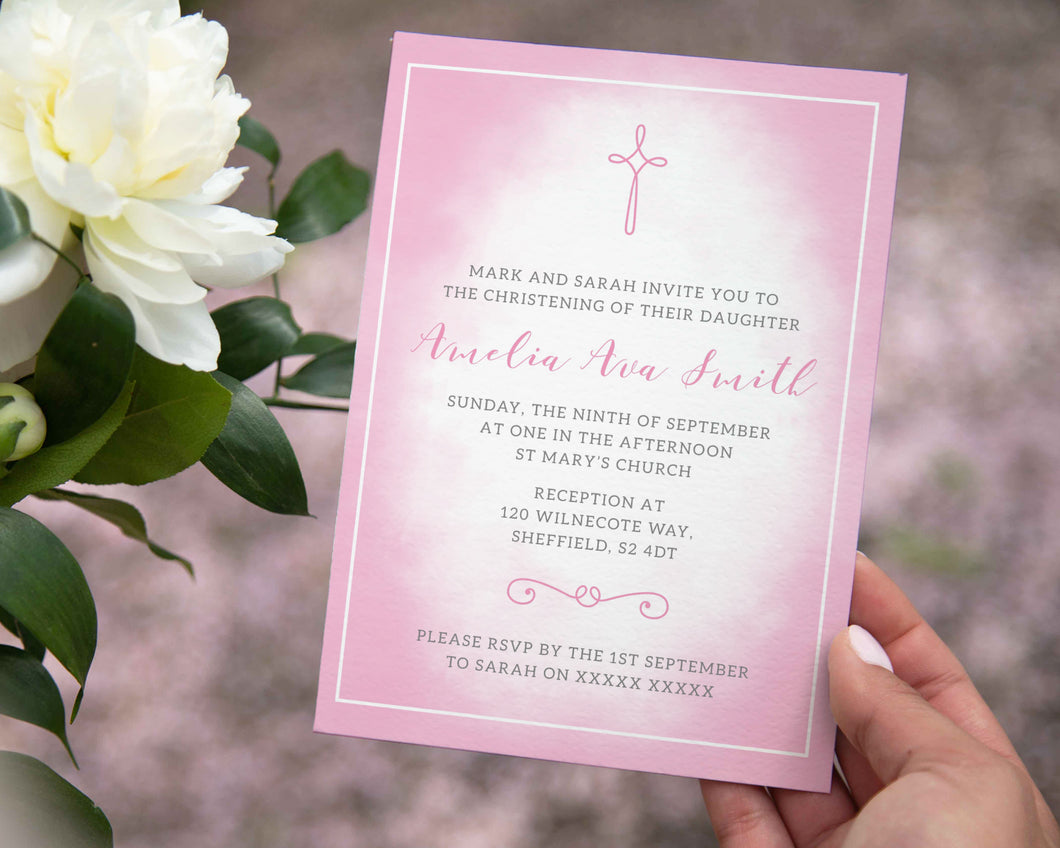 Pink Aura Christening Invitation