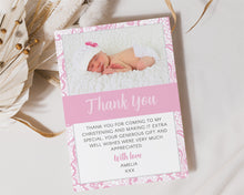 Pink Lace Christening Thank You Card