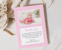 Pink Polka Dot Christening Thank You Card