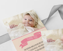 Pink Rustic Christening Thank You Card
