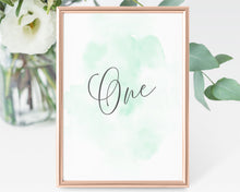 Mint Watercolor Table Numbers