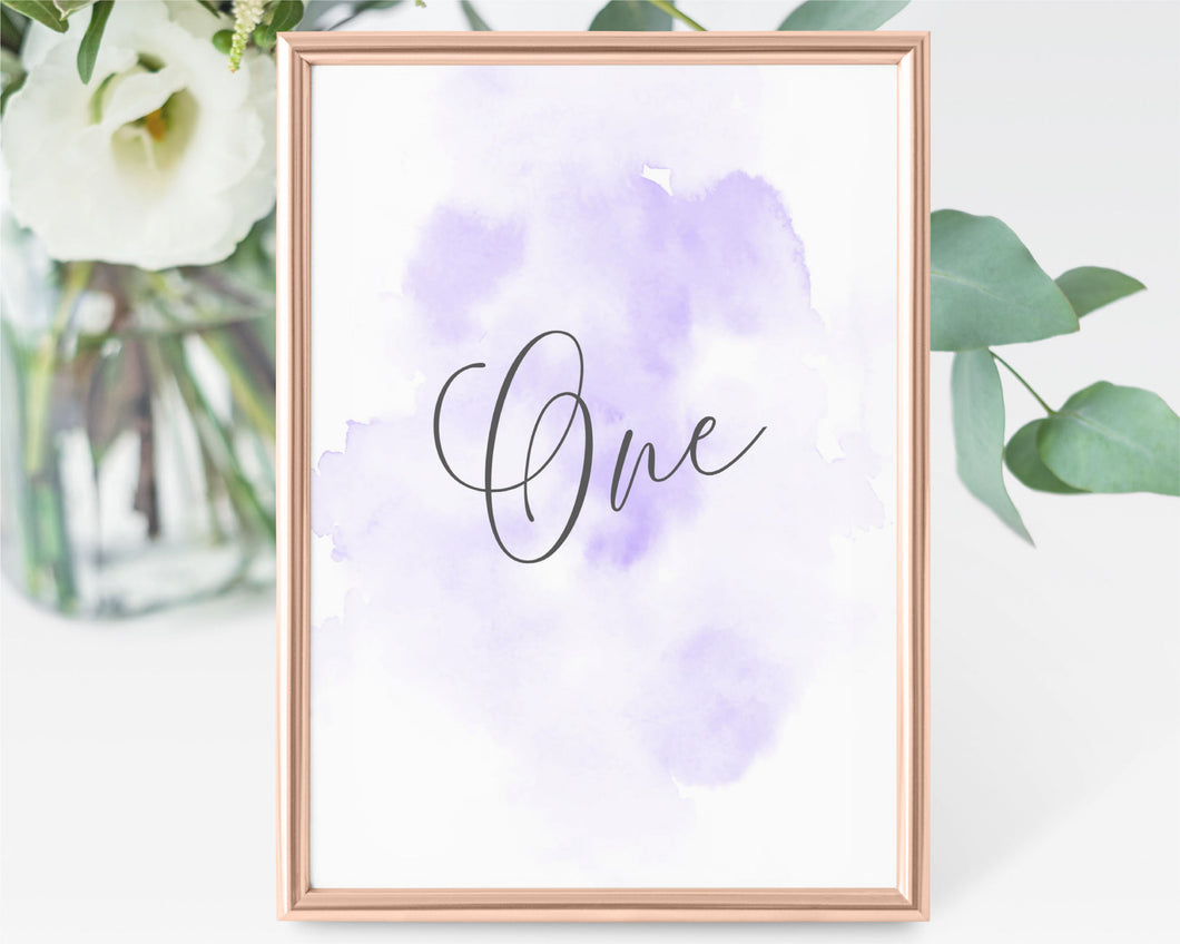 Lilac Watercolor Table Numbers