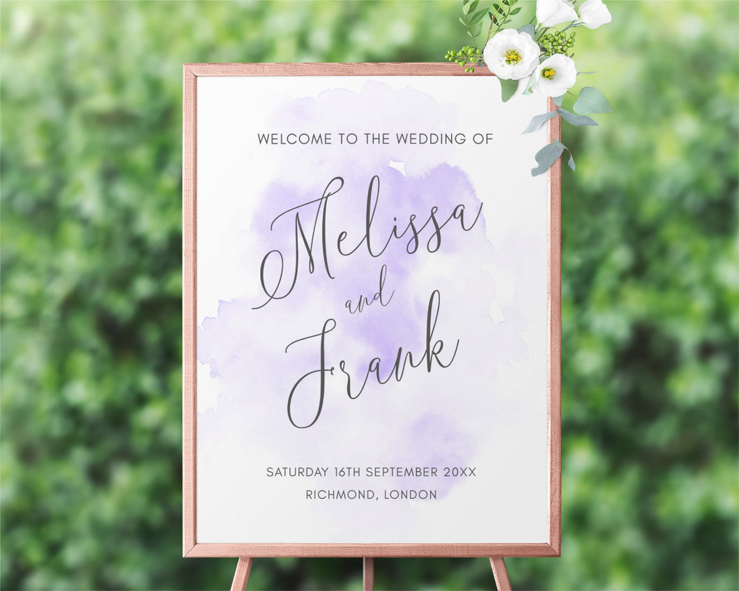 Lilac Watercolor Welcome Sign