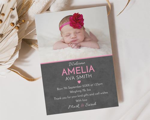 Classic Heart Pink Birth Announcement