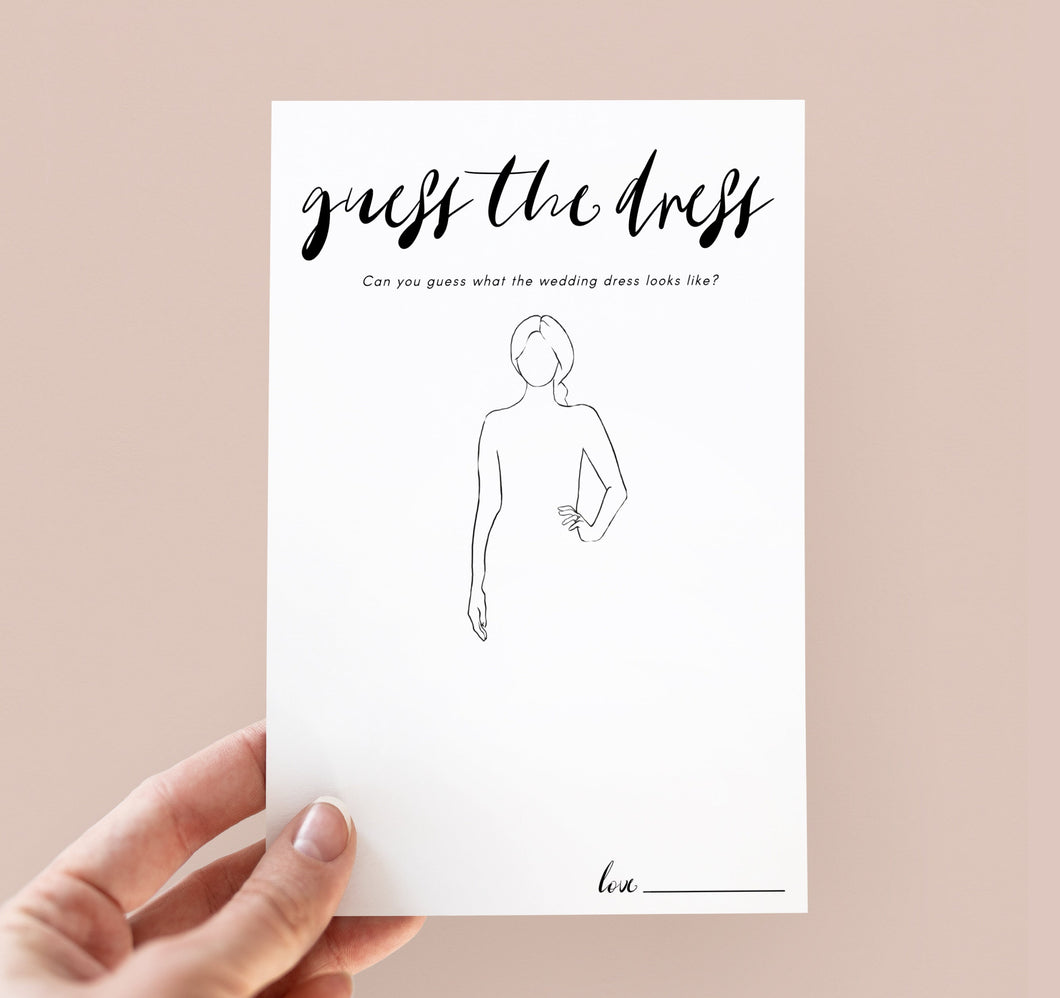 Guess the Dress Bridal Shower Game Minimalist Theme, Bridal Shower Party Games, Minimalist Bridal Shower,  Bridal Draw the Dress Printable
