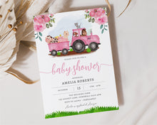 Watercolour Pink Barnyard Baby Shower Invitation