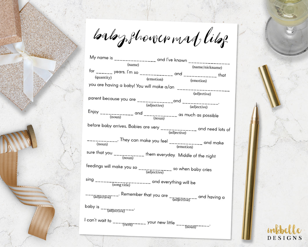 Mad Libs Baby Shower Game