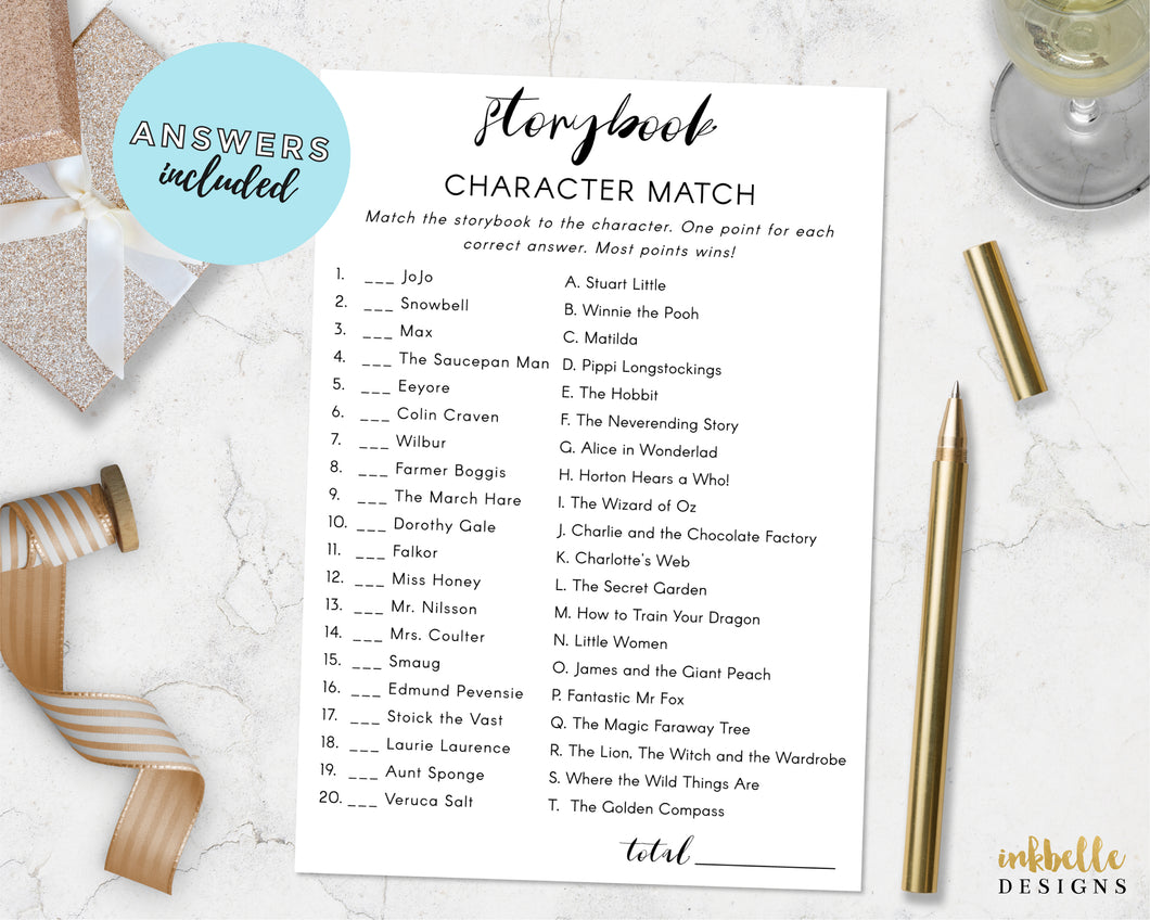 Storybook Character Match Baby Shower Game